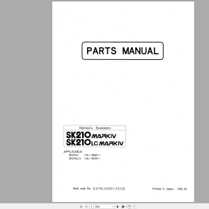 Kobelco SK210 SK210LC Mark IV Part Manual S3YNJ0001ZE02