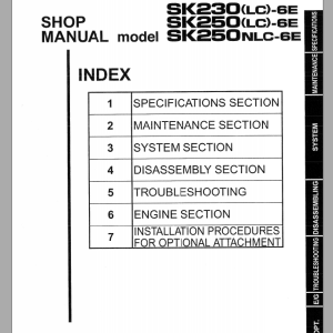 Kobelco SK230LC-6E SK250LC-6E SK250NLC-6E Shop Manual S5LQ0012E