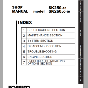 Kobelco SK250-10 260LC-10 Shop Manual S5LQ0045E04