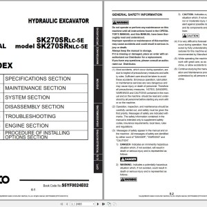 Kobelco SK270SRLC-5E SK270SRNLC-5E Shop Manual S5YF0024E02
