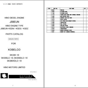 Kobelco SK330-10 to SK380XDLC-10 Hino J08EUN Engine Parts Catalog