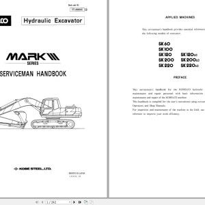 Kobelco SK60 to SK220LC Mark III Serviceman Handbook