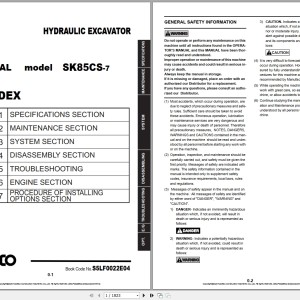 Kobelco SK85CS-7 Shop Manual S5LF0022E04