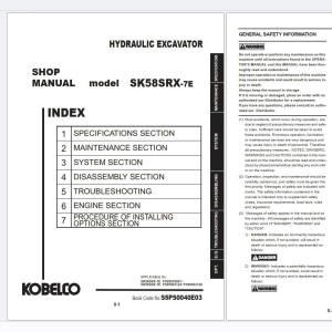 Kobelco SK58SRX-7E Shop Manual S5PS0040E03 2025