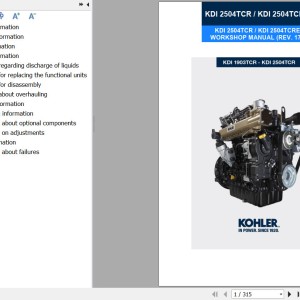 Kohler Engine KDI1903TCR KDI2504TCR Workshop Manual