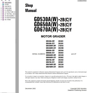 Komatsu GD530A(W)-2B(C)Y GD650A(W)-2B(C)Y GD670A(W)-2B(C)Y Shop Manual CEBD009900
