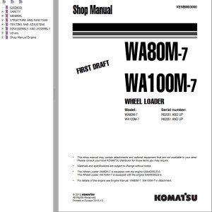 Komatsu WA80M-7 WA100M-7 Shop Manual VENBM03000