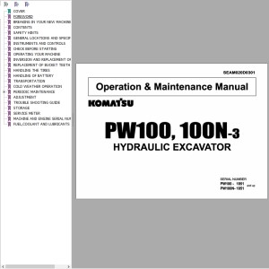 Komatsu PW100 PW100-3 Operation & Maintenance Manual SEAM020D0301