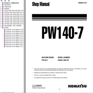 Komatsu PW140-7 Shop Manual VEBM410101