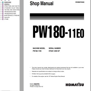 Komatsu PW180-11E0 Shop Manual VENBM70000