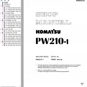 Komatsu PW210-1 Shop Manual SEBM020K0102