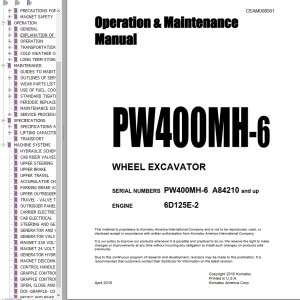 Komatsu PW400MH-6 Operation & Maintenance Manual CEAM008301