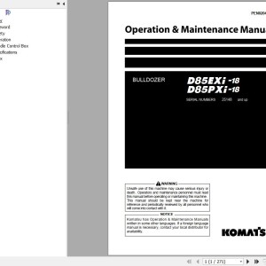 Komatsu D85PXI-18 D85PXI-18 Operation & Maintenance Manual PEN02047-00