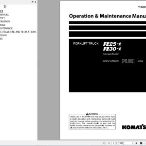 Komatsu FE25-2 FE30-2 Operation & Maintenance Manual YEN00011-00