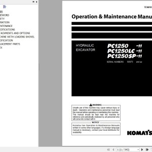 Komatsu PC1250-11 PC1250LC-11 PC1250SP-11 Operation & Maintenance Manual TEN01016-05