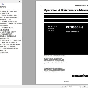 Komatsu PC3000-6E Operation & Maintenance Manual OMM 06398-E-GB-6-P1-2.0