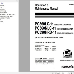 Komatsu PC360LC-11 PC360NLC-11 PC390HRD-11 Operation & Maintenance Manual UENAM01464