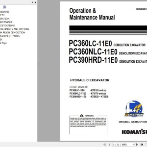 Komatsu PC360LC-11E0 PC360NLC-11E0 PC390HRD-11E0 Operation & Maintenance Manual UENAM01624