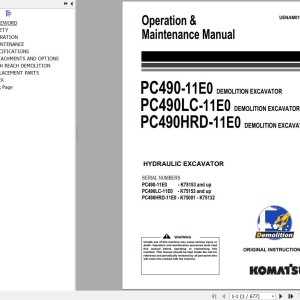 Komatsu PC490-11E0 PC490LC-11E0 PC490HRD-11E0 Operation & Maintenance Manual UENAM01642