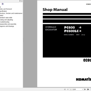 Komatsu PC600-8 PC600LC-8 Shop Manual SEN00128-25