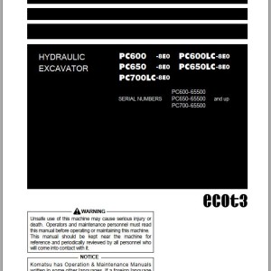 Komatsu PC600-8E0 to PC650LC-8E0 Operation & Maintenance Manual TEN01084-00