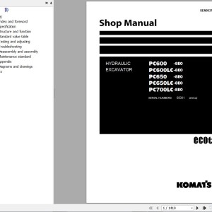 Komatsu PC600-8E0 to PC700LC-8E0 Shop Manual SEN05377-15