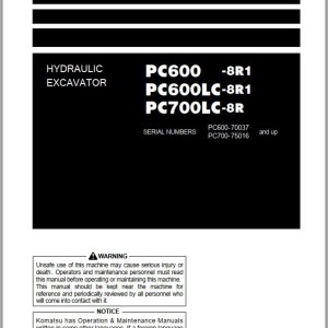 Komatsu PC600-8R1 PC600LC-8R1 PC700LC-8R Operation & Maintenance Manual PEN01810-01