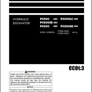 Komatsu PC800-8E0 to PC850SE-8E0 Operation & Maintenance Manual PEN01812-00