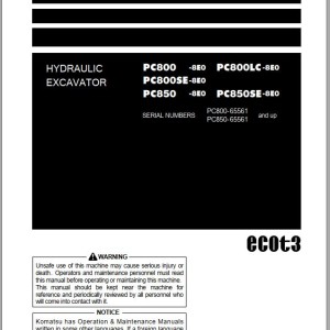 Komatsu PC800-8E0 to PC850SE-8E0 Operation & Maintenance Manual TEN01085-00