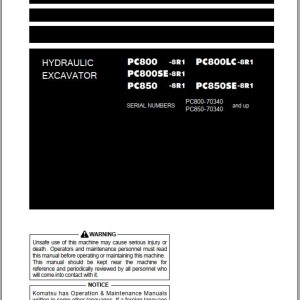 Komatsu PC800-8R1 to PC850SE-8R1 Operation & Maintenance Manual PEN01814-01