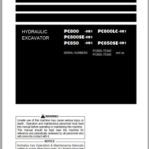 Komatsu PC800-8R1 to PC850SE-8R1 Operation & Maintenance Manual PEN01815-00