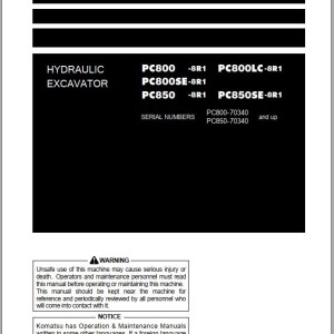 Komatsu PC800-8R1 to PC850SE-8R1 Operation & Maintenance Manual PEN01815-01