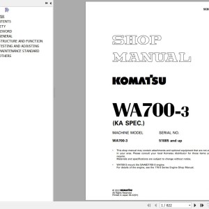 Komatsu WA700-3 Shop Manual SEBM032804