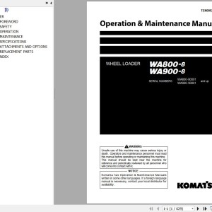 Komatsu WA800-8 WA900-8 Operation & Maintenance Manual TEN00925-07