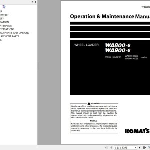 Komatsu WA800-8 WA900-8 Operation & Maintenance Manual TEN01079-03