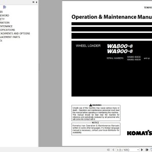 Komatsu WA800-8 WA900-8 Operation & Maintenance Manual TEN01079-04