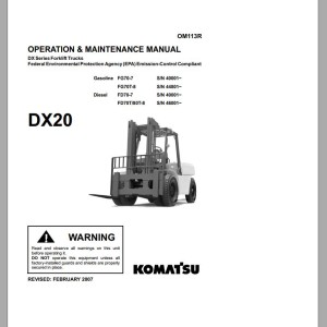 Komatsu FD70T-7 DX20 Series Operation & Maintenance Manual OM113R