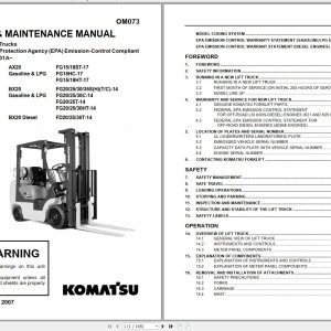 Komatsu FG15-17 FG18ST-17 FG15HC-17 FG15HT-17 FG18HT-17 Operation & Maintenance Manual OM073