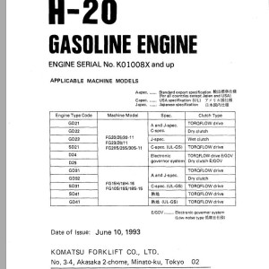 Komatsu FG30-11 Gasoline Engine Parts Manual PGBH200-01