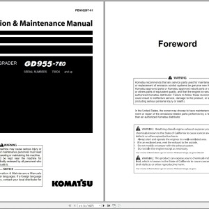 Komatsu GD955-7E0 Operation Maintenance Manual PEN02287-01