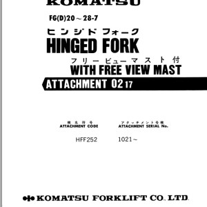 Komatsu FG(D)20 28-7 Part Book HFF252-PNE1