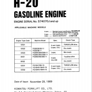 Komatsu H-20 Part Book H20-PNE10