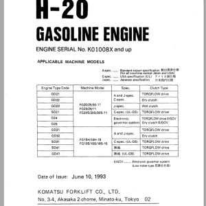 Komatsu H-20 Part Book PGBH200-01