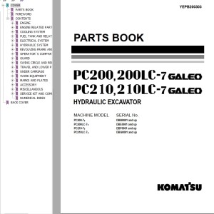Komatsu PC200-7 PC200LC-7 PC210-7 PC210LC-7 Part Book YEPB200303