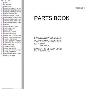 Komatsu PC300-8M0 PC300LC-8M0 PC350-8M0 PC350LC-8M0 Part Book FENC0029-03