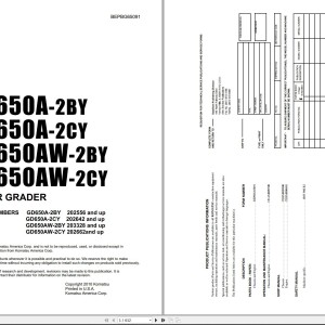 Komatsu GD650A-2CY to GD650AW-2CY Parts Book BEPBG65091 2002