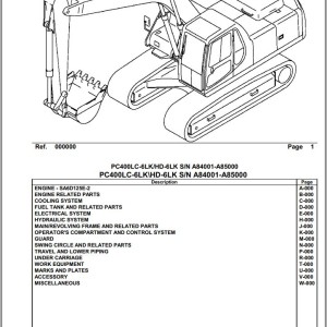 Komatsu PC400LC-6LK PC400HD-6LK A84001-A85000 Spare Parts Catalog