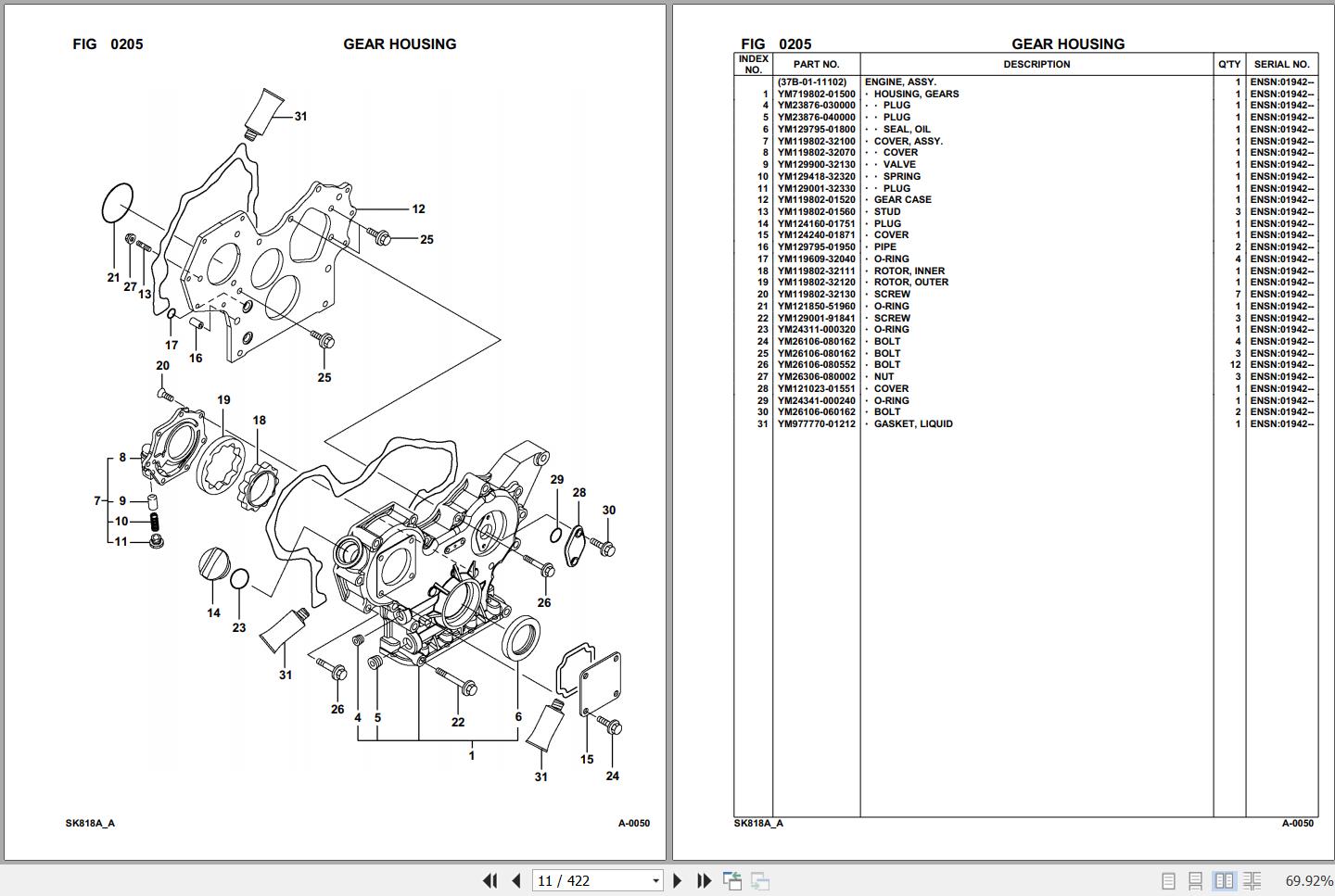 Komatsu SK818-5 USA Version 37BF50111 Up Spare Parts Catalog