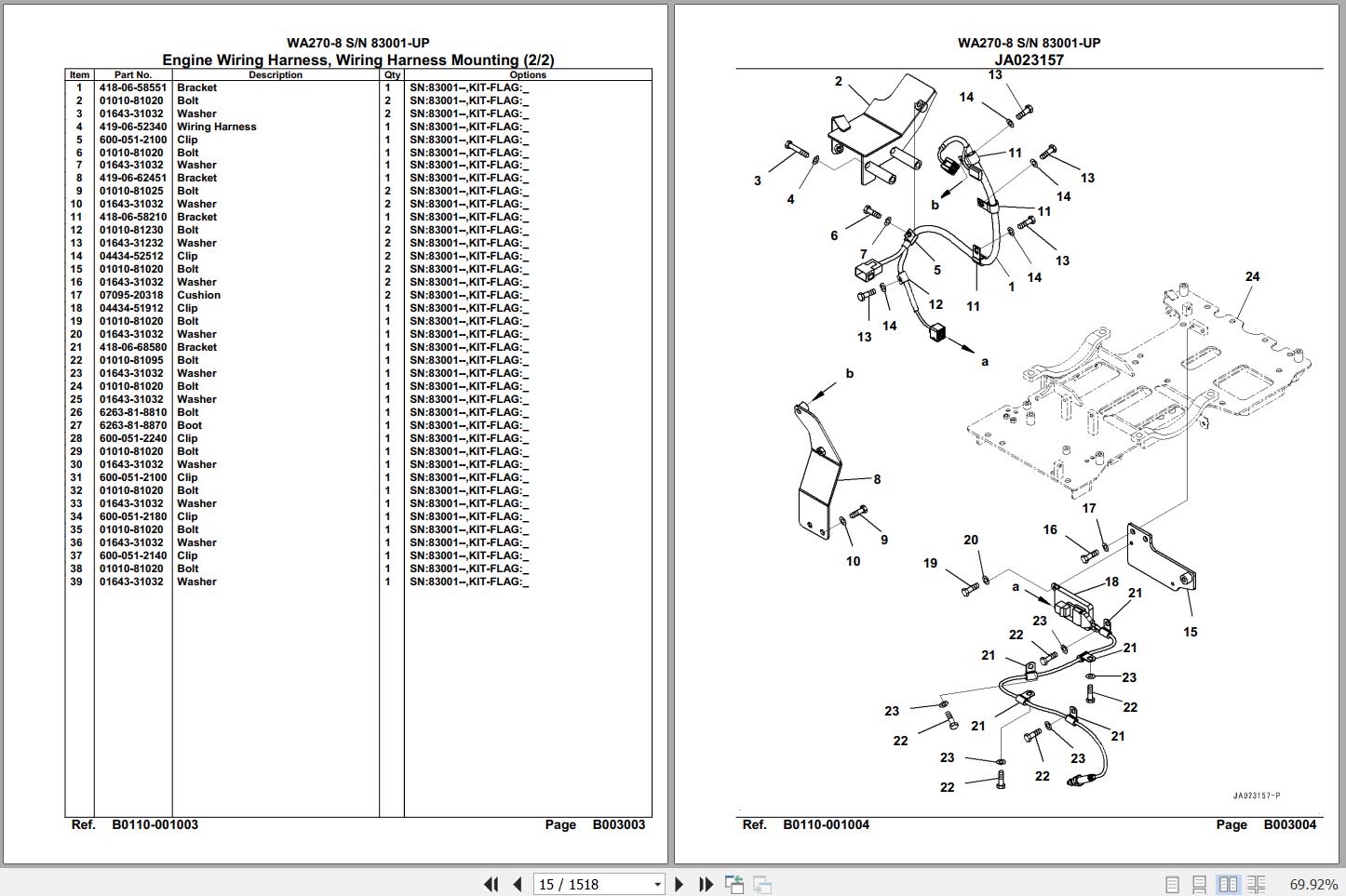 Komatsu WA270-8 83001 Up Spare Parts Catalog