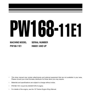 Komatsu PW168-11E1 H68051-UP Shop Manual VENBM75000